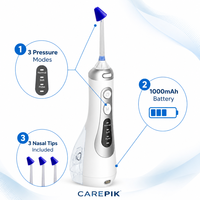 Appareil de lavage nasal électrique Carepik avec réservoir d'eau amovible, irrigateur nasal électrique avec écran numérique