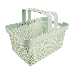 彩色方形塑料手提袋带隐藏手柄浴室淋浴篮超市镂空购物篮