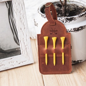 Custom Logo Genuine Leather Golf Tee Holder with Tag Golf Tees <b>Hook</b> to Bag Belt <b>Clip</b> Great Gift for Golf Lover - Product Image 5