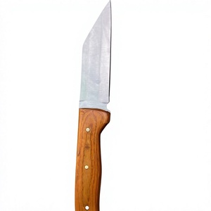 Cuchillo de camping multiusos de acero al carbono con mango de madera, pasadores de latón, hoja parcialmente dentada, ligero y multifuncional para senderismo - Product Image 1