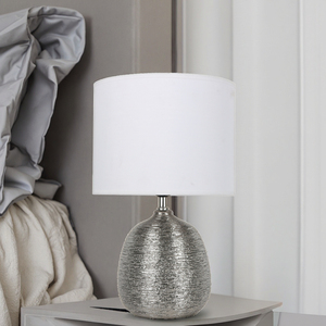 Hiện Đại Bạc Gân Gốm Đèn Bàn Với Trắng Linen Bóng Râm Thanh Lịch Cho Phòng Ngủ Tabletop Đọc Sách Chiếu Sáng Đèn Bàn Sống - Product Image 3