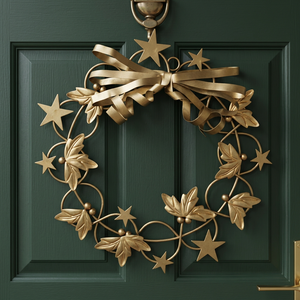 Classic Metal Christmas <b>Wreath</b> With Stars And Leaves Handmade Decorative Flowers <b>Wreaths</b> Unlit Round Single-piece Package - Product Image 2