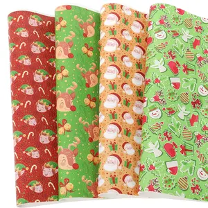 21cmx30cm DIY Decorations Craft Lychee Pebble Christmas Print Faux leather Fabric Sheets synthetic leather