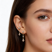 Kite CZ Boucles d'oreilles pendantes en acier inoxydable 316L à dos plat pour femmes, pour piercing au cartilage et à l'oreille (lobes)