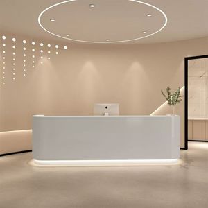 Mostrador de Recepción Curvo Moderno con LED, Mostrador de Bienvenida Contemporáneo para Salón de Belleza, Oficina, Vestíbulo de Hotel - Product Image 6