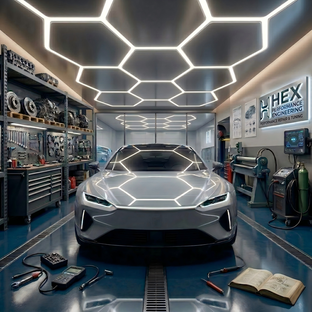High Quality Energy Saving Honeycomb Led Grid Hexagonal Led Garage Light Are Used for the Ceiling of the Garage Washing Workshop