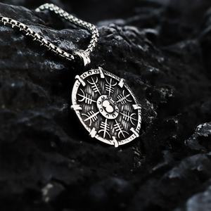Collier personnalisé en acier inoxydable rond avec boussole viking Vegvisir pour homme - Cadeau avec design de mythologie nordique et runes - Product Image 4
