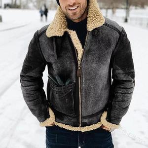<span class=keywords><strong>Chaqueta</strong></span> de <span class=keywords><strong>hombre</strong></span> de <span class=keywords><strong>piel</strong></span> sintética PU estilo cortavientos, nueva colección 2022, cálida para invierno, con forro de <span class=keywords><strong>piel</strong></span> y solapa engrosada, venta al por mayor - Product Image 3