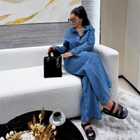 Ensemble deux pièces décontracté en jean pour femme 2025 – Veste à revers à manches longues en polyester/coton à séchage rapide et pantalon large en jean style cowboy