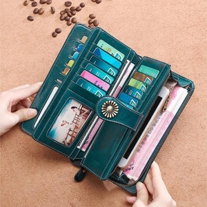 For Boshiho Durable Genuine Leather Women's Wallet Open Closure Long RFID <b>Clutch</b> Purse Vintage Floral Mobile Phone Bags for Men - Product Image 6