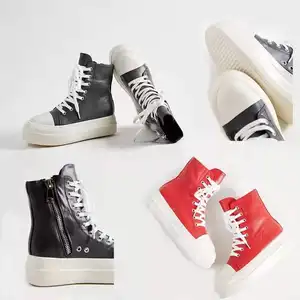 Factory wholesale casual simple solid color female zipper lace up canvas trendy chunky shoes