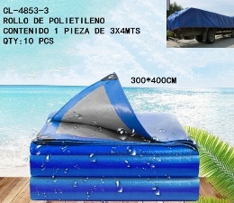 OL-4853-3 Bâche en polyéthylène 3x4 mètres, imperméable, auvent extérieur bleu rectangulaire - Product Image 3