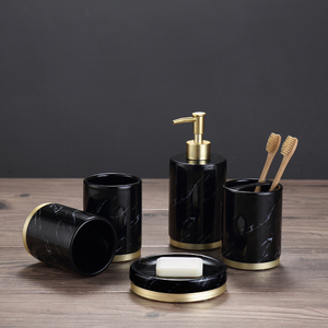 Ensemble d'accessoires de salle de bain <span class=keywords><strong>en</strong></span> céramique YST de luxe, 5 pièces, effet marbre, métal doré rose europé<span class=keywords><strong>en</strong></span>, distributeur de <span class=keywords><strong>savon</strong></span>, support, base dorée rose - Product Image 5