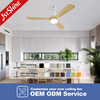 Ventilateur de plafond intelligent 1stshine avec commande vocale par application Wifi, pales en bois massif, télécommande innovante et éclairage LED