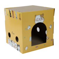 Maison pour chat en carton ondulé en vrac - Modèle de graffiti DIY à imprimé animal de dessin animé pour les importateurs transfrontaliers