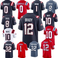 Grosir New England Jahitan Penuh # 1 Cokelat # 12 Brady # 0 Gonzalez # 8 Diggs # 10 Mei # 32 Henderson American Football Jersey