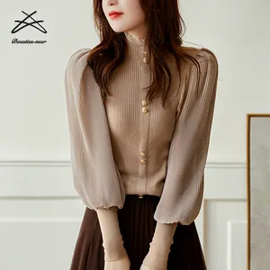 Cardigan in maglia corta da donna Oversize in pizzo tinta unita elegante classico Vintage da donna 2022