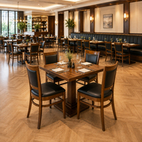 Ensemble de chaises de salle à manger à dossier haut en noyer, table en bois, base en cuir noir, mobilier commercial pour hôtel et restaurant, personnalisable OEM