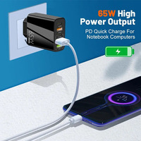 Colokan AS/EU/UK Pengisi Daya Cepat 65W PD20W+QC3.0 3 Port USB + 2 Port Tipe-C dengan Proteksi OTP/OVP untuk Ponsel & Tablet