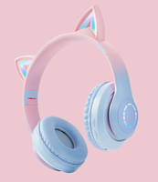 Headset Pro Wireless BT Over Ear dengan Warna Gradasi Gaming Cat Ear RGB untuk PC Mobile Gaming