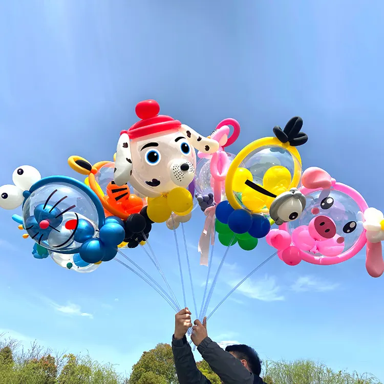 Kids DIY Balloon Animal Kits LED Light Bobo Balloon Handmade Cartoon Latex Balloons With Sticks Stand Birthday Party Decoration
