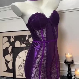 Vivibloook Z927ST05 nuevo encaje Sexy Gatherin Halter Sexy perspectiva vestido de fiesta y calcetines de encaje conjunto de dos piezas para mujer - Product Image 2