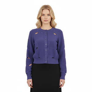 Suéter de Punto Personalizado para Mujer, MOQ Bajo, Manga Larga, Cuello Redondo, Color Sólido, Botones Decorativos, Cárdigan de Punto - Product Image 3