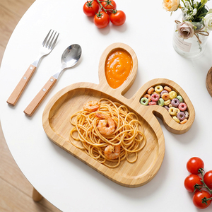 Plato de Bambú para Conejos con 3 Compartimentos, Bandeja de Alimentación para Niños Pequeños, Entrenamiento de Autoalimentación BLW - Product Image 2