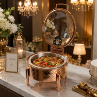 Ensemble chauffe-plats rond en acier inoxydable SUS 304 rose doré, avec pointe de marteau personnalisée Liyunda, pour banquet et restauration