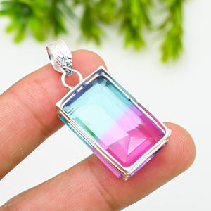 Piedra preciosa de diseñador fuerte y alta piedra brillante plateada que parece plata de ley moda hecha a mano - Product Image 2