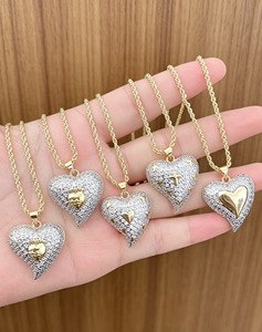 Collier pendentif cœur en laiton plaqué or 18 carats, micro-incrusté de zircon, chaîne bicolore, bijoux pour femmes - Product Image 2