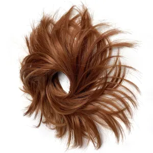 Wholesale Prices Hair Bun For Women Daily Life Or Party Messy Bun Elastic Curly Brown Synthetic Hairpiece Scrunchies Tail Updo