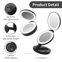 Caractéristiques uniques Miroir rond à trois volets Miroir à main grossissant 5X avec miroir portable de voyage de maquillage léger