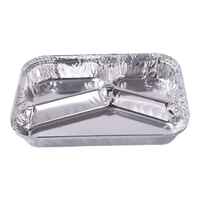 Barquette alimentaire rectangulaire jetable en aluminium alimentaire, écologique, résistante au four, à 3 compartiments, avec couvercle en plastique