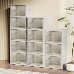 마그네틱 도어가있는 투명 신발 보관함 방진 쌓을 수있는 신발 정리 신발 컬렉션 디스플레이 플라스틱 용기 - Product Image 6