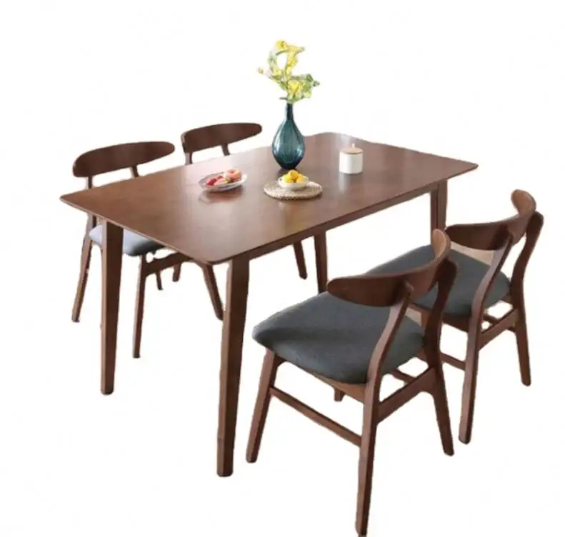Modern Style Solid Malaysia Imported Rubber Wood Dining Room Furniture 1 Table 4 6 Chairs Combination