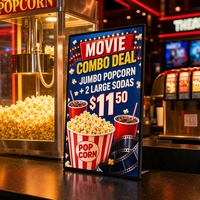 Boîte à lumière LED de comptoir pour affiches, ultra-mince, avec façade en verre, formats A3 A4, avec base, pour menu de restaurant