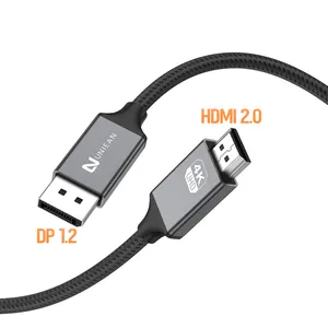 สายเคเบิลสำหรับเครื่องเสียงและวิดีโอทำจากไนลอนแบบถักสำหรับผู้ชายและผู้ชายสามารถแสดงโลโก้ได้ตามต้องการ HDMI 4K 60Hz สำหรับมัลติมีเดีย