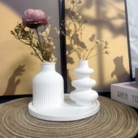 Moule en Silicone Plateau Rond et Vase Irrégulier, Ensemble de 3 Pièces, pour Bricolage Ciment, Plâtre, Résine – Décoration Maison Moderne