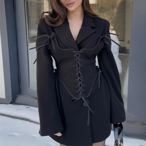 2026 OuYaan <strong>Women's</strong> New Commuter Suit Collar Long Sleeve <strong>Tweed</strong> Jacket Tie <strong>Waistcoat</strong> 2 Piece Set - Product Image 2