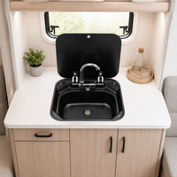Évier de cuisine moderne Thsink pour camping-car, caravane, fourgonnette, simple bac carré, un trou, en acier inoxydable léger, verre trempé