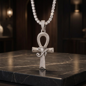 Collier Pendentif Ankh Égyptien Œil d'Horus avec Pierre CZ, Chaîne en Cuivre Plaqué Or 14K pour Hommes et Unisexe, Cadeau de Fête - Product Image 2