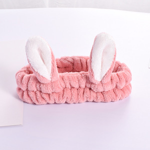 Bandeaux à Logo personnalisé, Spa, molleton de corail, maquillage cosmétique, tissu de douche, oreilles de lapin, bandeaux <span class=keywords><strong>pour</strong></span> laver les cheveux du visage des femmes - Product Image 3