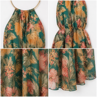 Nouvelle Arrivée 2026 Robe Longue Halter pour Femme, Imprimé Floral, Encolure Anneau Doré, Taille à Cordon, Robe de Plage en Mousseline S-2XL