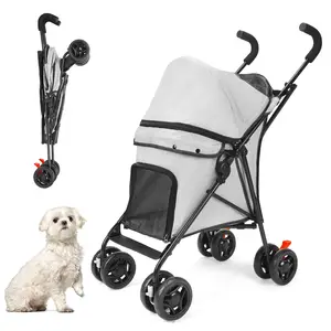 HOT Sale Adjustable Pet Dog Travel Stroller Portable Cats Dogs Show Trolley Gray