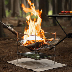 Réchaud à bois portable pliable en acier inoxydable pour la randonnée en plein air, léger et coupe-vent, support de feu de camping - Product Image 1