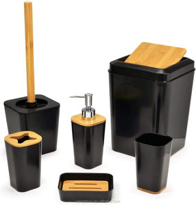 Hot Sell Bathroom Set 6 Pieces Plastic Wooden Hotel Bathroom Accessories