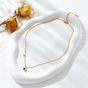 European American Style Teardrop Green Gem Pendant Necklace Bezel Setting Everyday Wear - Product Image 3