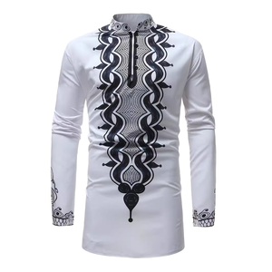 Chemise en polyester respirante à séchage rapide pour hommes, style africain, col montant, manches longues, idéale pour l'été, vente en gros - Product Image 1