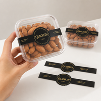 Étiquette adhésive personnalisée en rouleau, scellée, noire avec feuille d'or, autocollante pour emballage de boîtes en plastique de noix, de snacks et de produits alimentaires